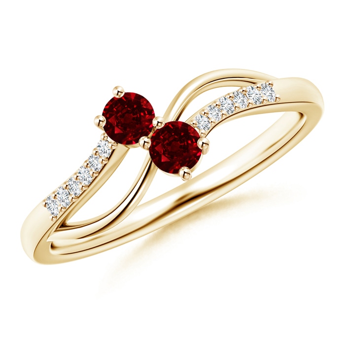 3mm AAAA Classic Two Stone Ruby Bypass Split Shank Ring in Yellow Gold