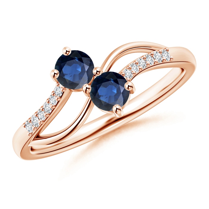 3.7mm AA Classic Two Stone Sapphire Bypass Split Shank Ring in Rose Gold 