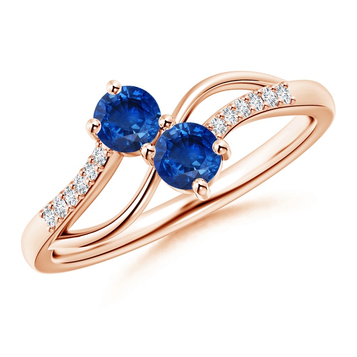 3.7mm AAA Classic Two Stone Sapphire Bypass Split Shank Ring in Rose Gold 