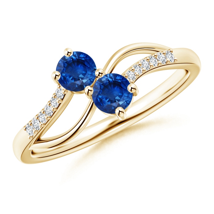 3.7mm AAA Classic Two Stone Sapphire Bypass Split Shank Ring in Yellow Gold 