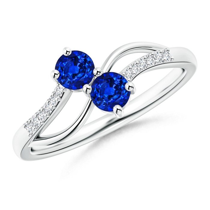 3.7mm AAAA Classic Two Stone Sapphire Bypass Split Shank Ring in P950 Platinum 