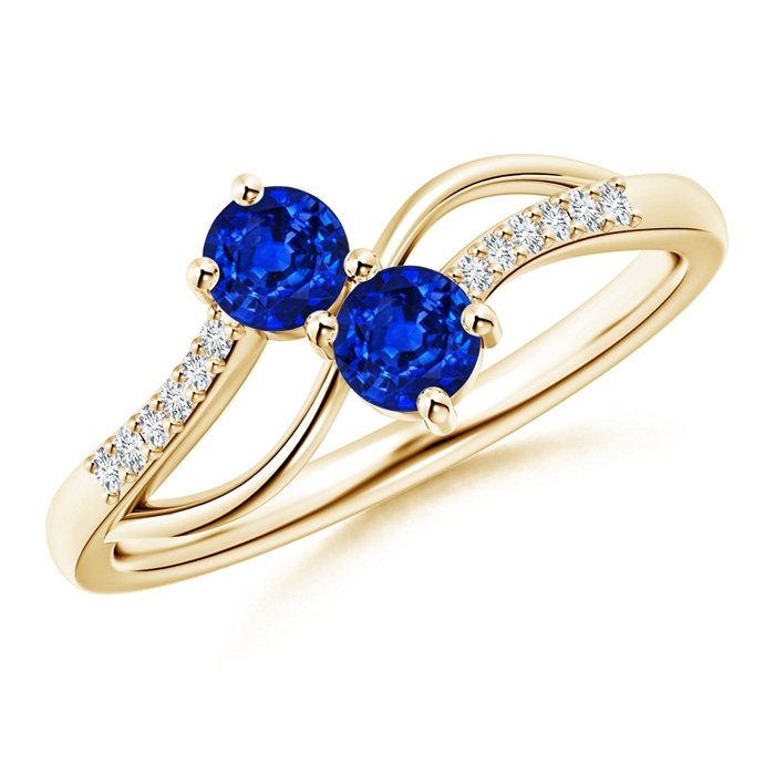 3.7mm AAAA Classic Two Stone Sapphire Bypass Split Shank Ring in Yellow Gold