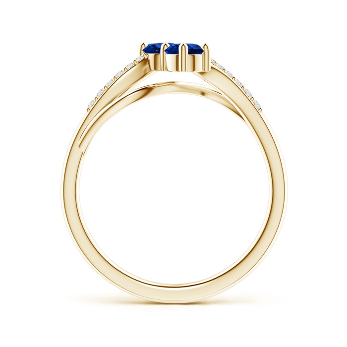 3.7mm AAAA Classic Two Stone Sapphire Bypass Split Shank Ring in Yellow Gold Product Image