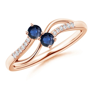 3mm AA Classic Two Stone Sapphire Bypass Split Shank Ring in 10K Rose Gold
