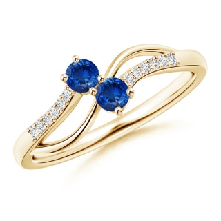 3mm AAA Classic Two Stone Sapphire Bypass Split Shank Ring in Yellow Gold