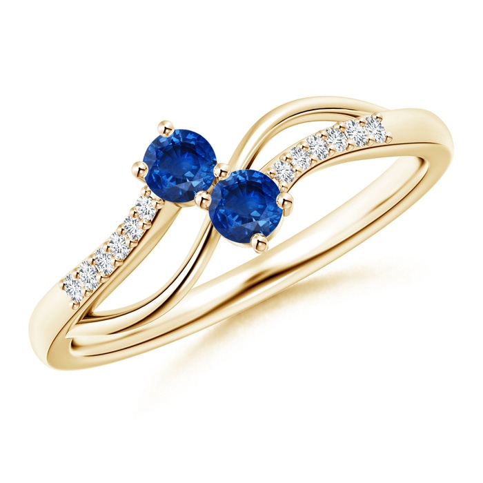 3mm AAA Classic Two Stone Sapphire Bypass Split Shank Ring in Yellow Gold 