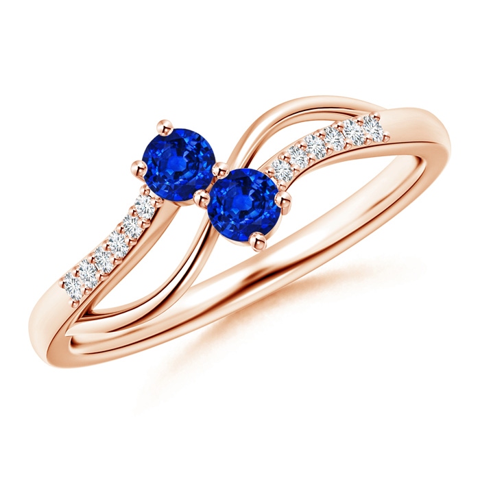 3mm AAAA Classic Two Stone Sapphire Bypass Split Shank Ring in Rose Gold