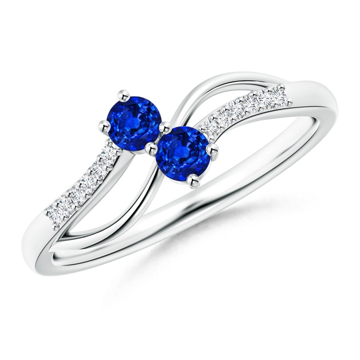 3mm AAAA Classic Two Stone Sapphire Bypass Split Shank Ring in White Gold 