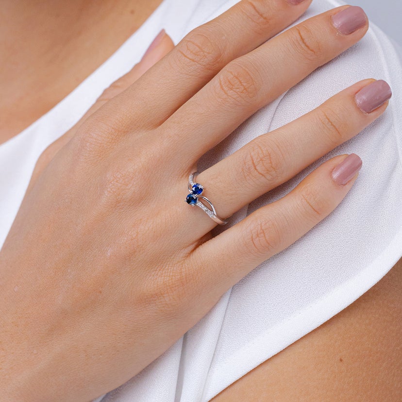 Classic Two Stone Sapphire Bypass Split Shank Ring