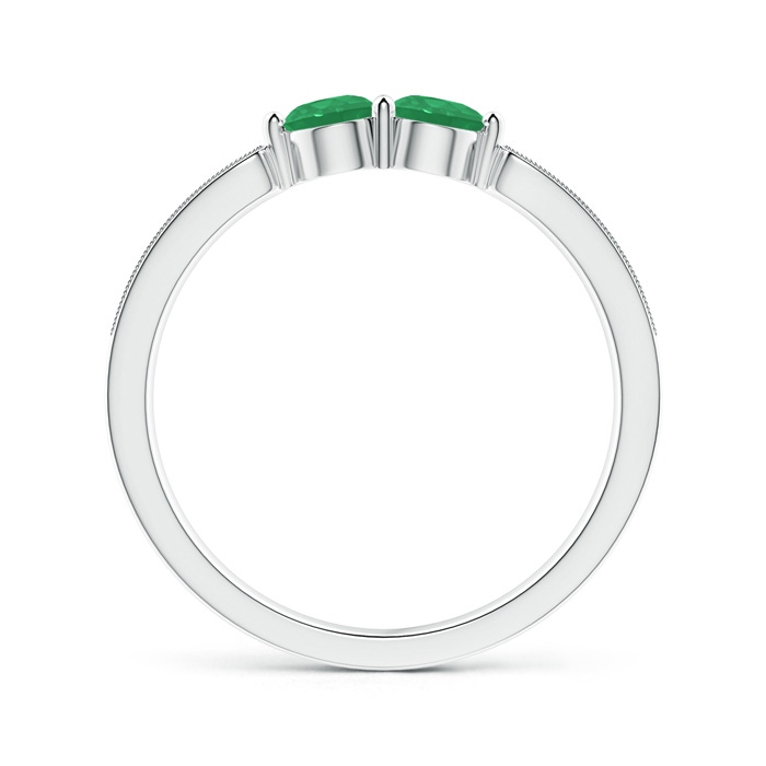 3.7mm A Vintage Inspired Two Stone Emerald Ring with Diamonds in White Gold product image