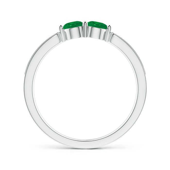 3.7mm AA Vintage Inspired Two Stone Emerald Ring with Diamonds in White Gold product image