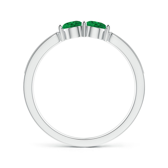 3.7mm AAA Vintage Inspired Two Stone Emerald Ring with Diamonds in White Gold product image