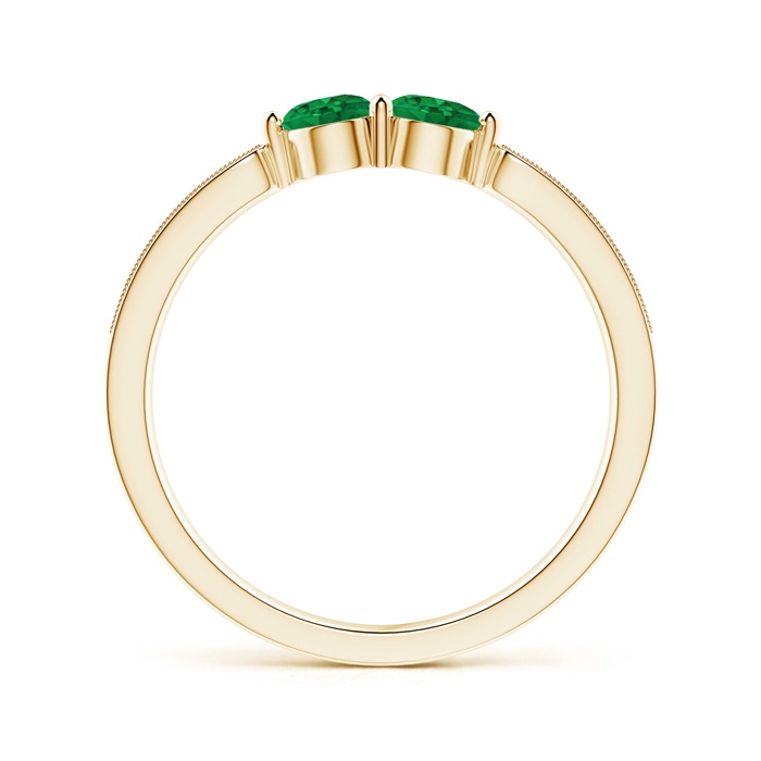 3.7mm AAA Vintage Inspired Two Stone Emerald Ring with Diamonds in Yellow Gold product image