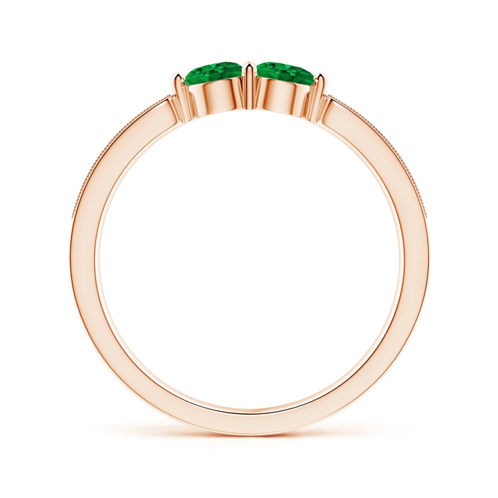 3.7mm AAAA Vintage Inspired Two Stone Emerald Ring with Diamonds in Rose Gold product image
