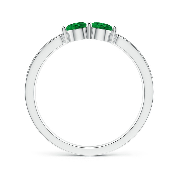 3.7mm AAAA Vintage Inspired Two Stone Emerald Ring with Diamonds in White Gold product image