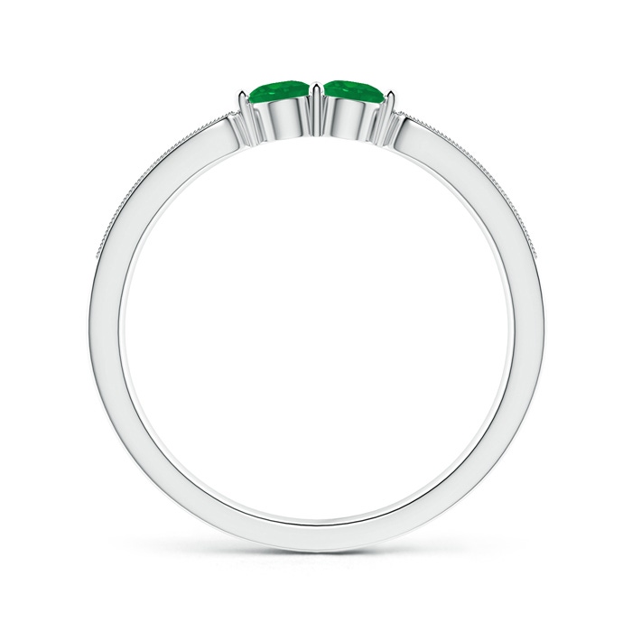 3mm AA Vintage Inspired Two Stone Emerald Ring with Diamonds in White Gold product image