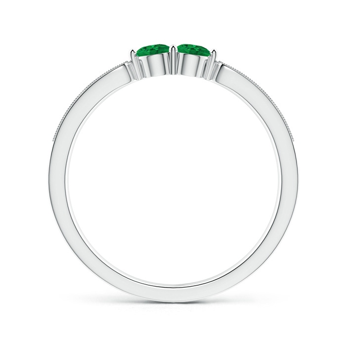 3mm AAA Vintage Inspired Two Stone Emerald Ring with Diamonds in White Gold product image