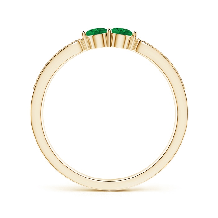 3mm AAA Vintage Inspired Two Stone Emerald Ring with Diamonds in Yellow Gold product image