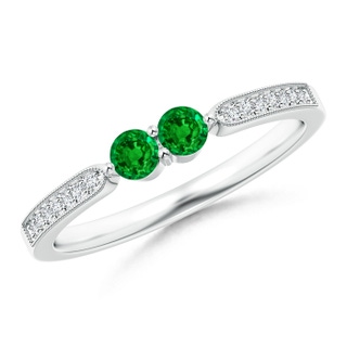 3mm AAAA Vintage Inspired Two Stone Emerald Ring with Diamonds in P950 Platinum