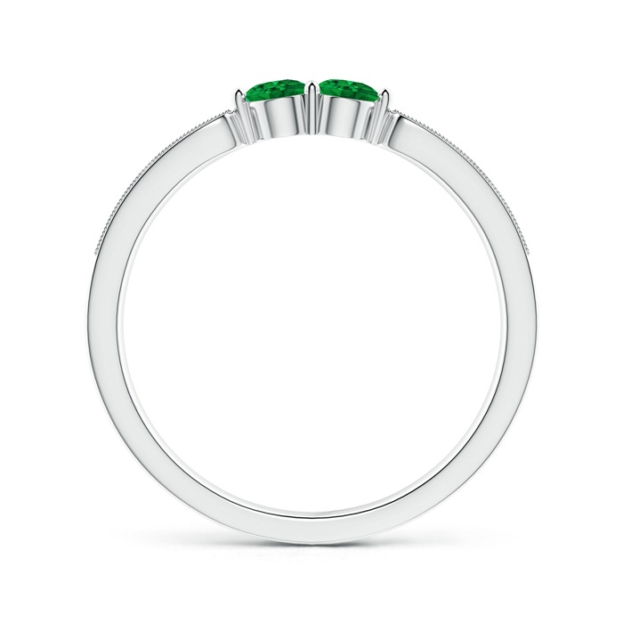 3mm AAAA Vintage Inspired Two Stone Emerald Ring with Diamonds in White Gold product image