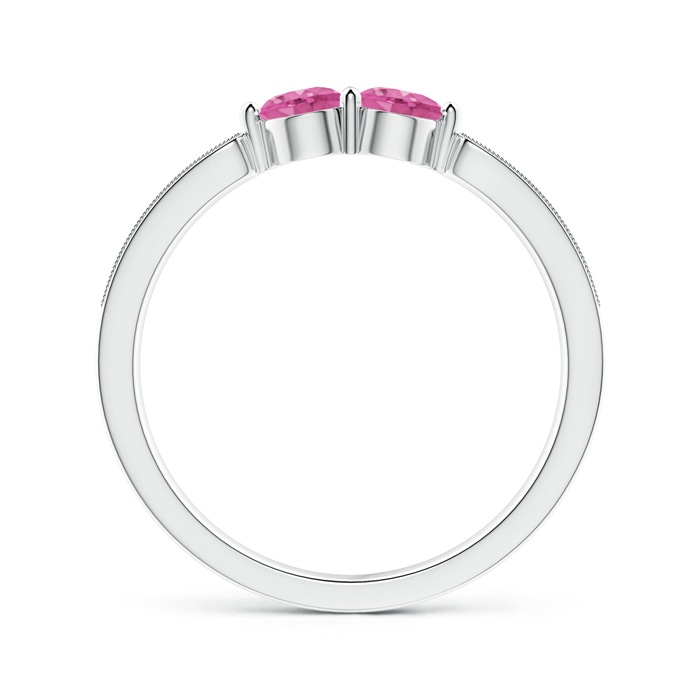 3.7mm AAA Vintage Inspired Two Stone Pink Sapphire Ring with Diamonds in White Gold product image