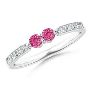 3mm AAA Vintage Inspired Two Stone Pink Sapphire Ring with Diamonds in P950 Platinum