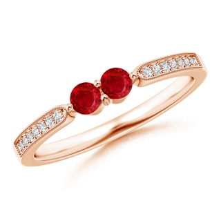 3mm AAA Vintage Inspired Two Stone Ruby Ring with Diamonds in Rose Gold