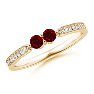 3mm AAAA Vintage Inspired Two Stone Ruby Ring with Diamonds in Yellow Gold