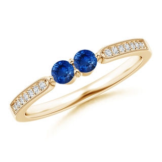 3mm AAA Vintage Inspired Two Stone Blue Sapphire Ring with Diamonds in 9K Yellow Gold