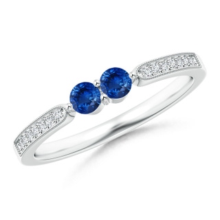 3mm AAA Vintage Inspired Two Stone Blue Sapphire Ring with Diamonds in White Gold