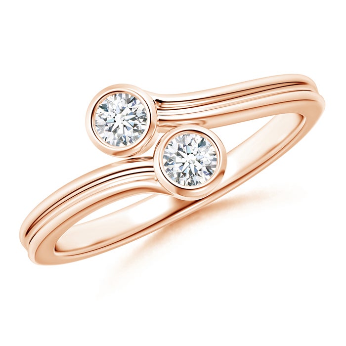 Bezel-Set Round Natural Diamond Two Stone Bypass Ring