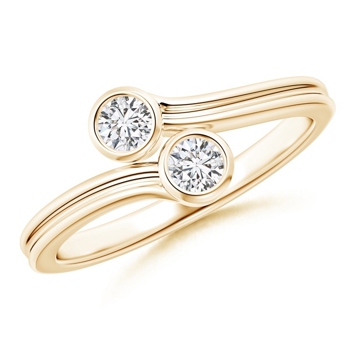 3.2mm HSI2 Bezel-Set Round Diamond Two Stone Bypass Ring in Yellow Gold 