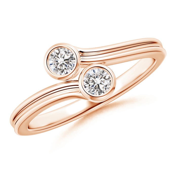 3.2mm IJI1I2 Bezel-Set Round Diamond Two Stone Bypass Ring in Rose Gold 