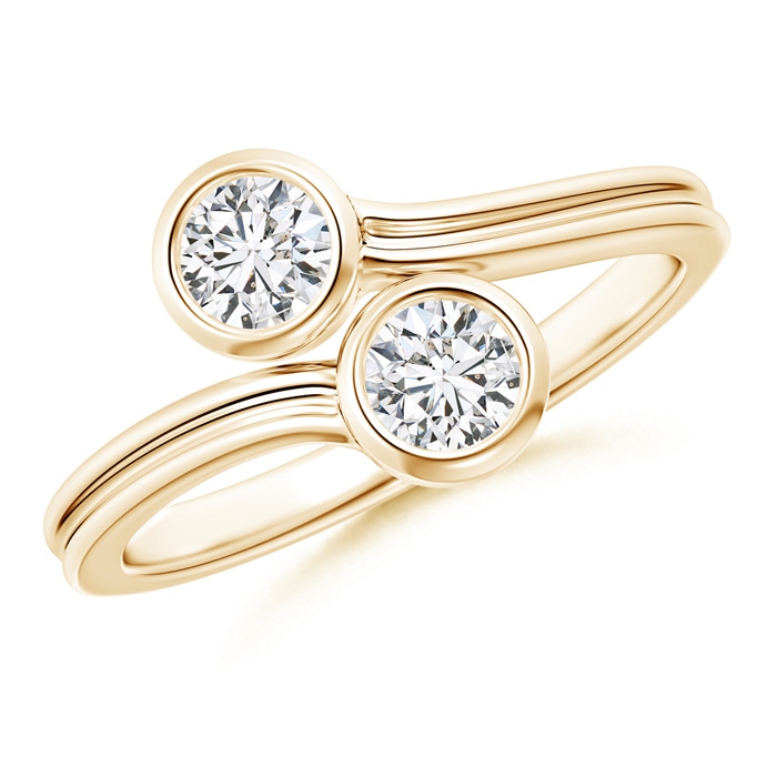 4.1mm HSI2 Bezel-Set Round Diamond Two Stone Bypass Ring in Yellow Gold 