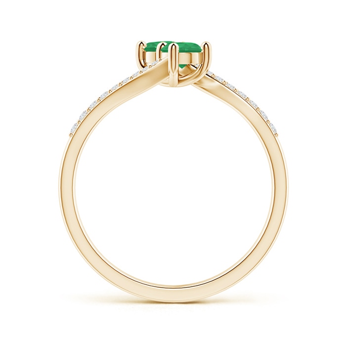3.7mm A Two Stone Emerald Bypass Ring with Diamond Accents in Yellow Gold side-1