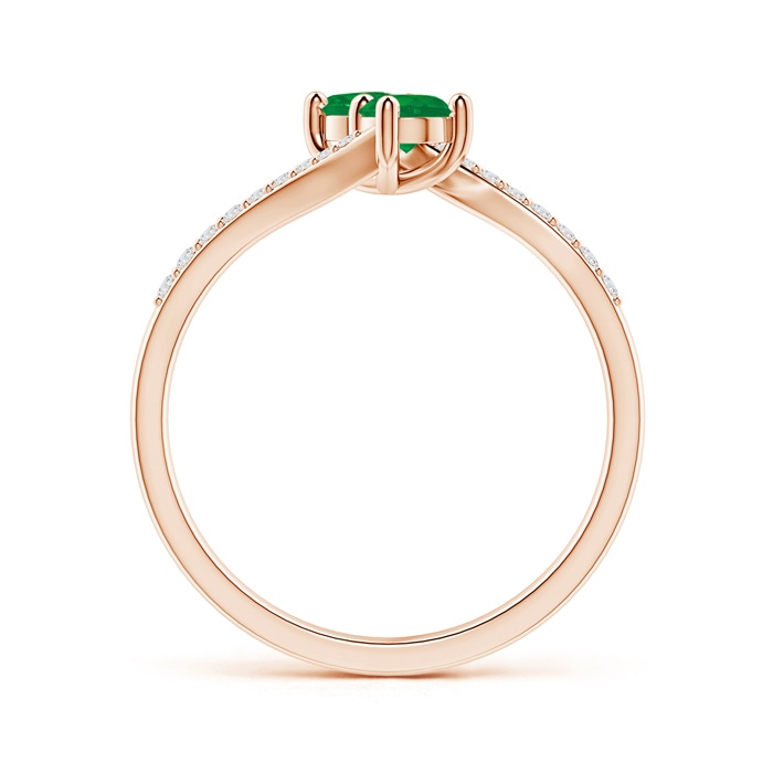 3.7mm AA Two Stone Emerald Bypass Ring with Diamond Accents in Rose Gold side-1