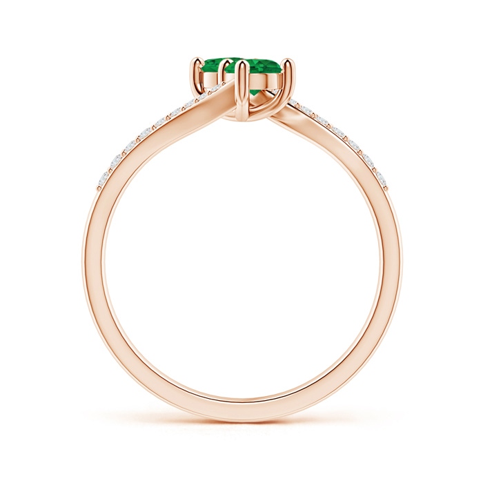 3.7mm AAA Two Stone Emerald Bypass Ring with Diamond Accents in Rose Gold side-1