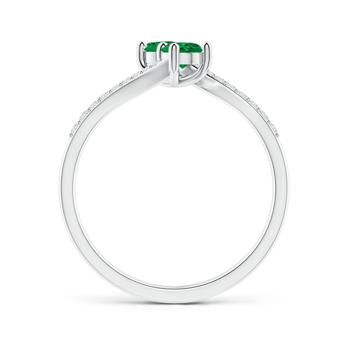 3.7mm AAA Two Stone Emerald Bypass Ring with Diamond Accents in White Gold Side-1