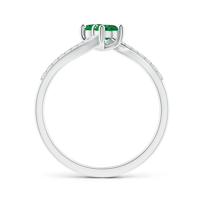 3.7mm AAA Two Stone Emerald Bypass Ring with Diamond Accents in White Gold side-1