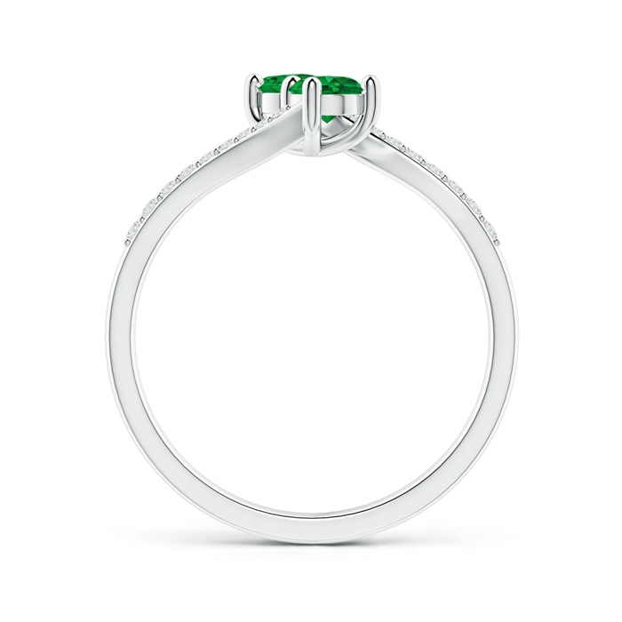 3.7mm AAAA Two Stone Emerald Bypass Ring with Diamond Accents in White Gold side-1