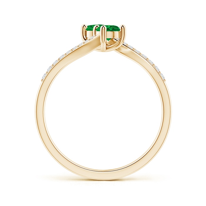 3.7mm AAAA Two Stone Emerald Bypass Ring with Diamond Accents in Yellow Gold side-1