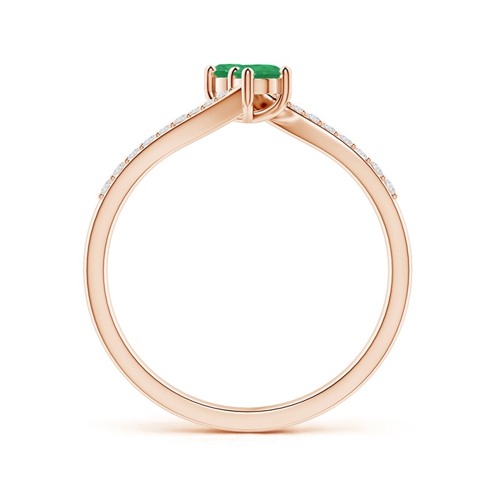 3mm A Two Stone Emerald Bypass Ring with Diamond Accents in Rose Gold side-1