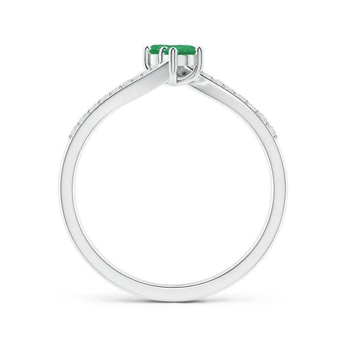 3mm A Two Stone Emerald Bypass Ring with Diamond Accents in White Gold side-1