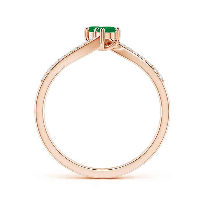3mm AA Two Stone Emerald Bypass Ring with Diamond Accents in Rose Gold side-1