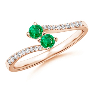 3mm AAA Two Stone Emerald Bypass Ring with Diamond Accents in Rose Gold