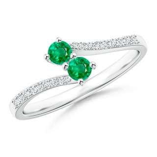3mm AAA Two Stone Emerald Bypass Ring with Diamond Accents in White Gold