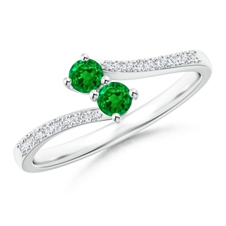 3mm AAAA Two Stone Emerald Bypass Ring with Diamond Accents in P950 Platinum