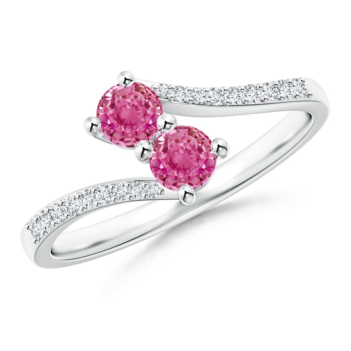 3.7mm AAA Two Stone Pink Sapphire Bypass Ring with Diamond Accents in White Gold 