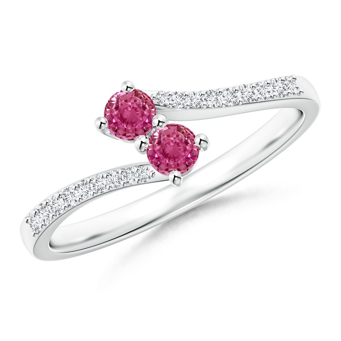 3mm AAAA Two Stone Pink Sapphire Bypass Ring with Diamond Accents in P950 Platinum
