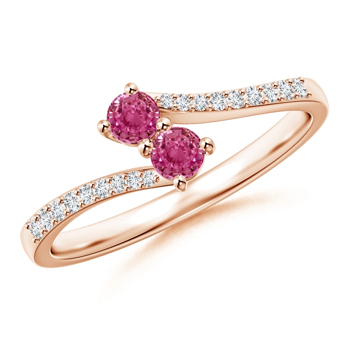 3mm AAAA Two Stone Pink Sapphire Bypass Ring with Diamond Accents in Rose Gold
